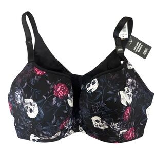 Torrid Floral Skull Print Bra - Black and Pink